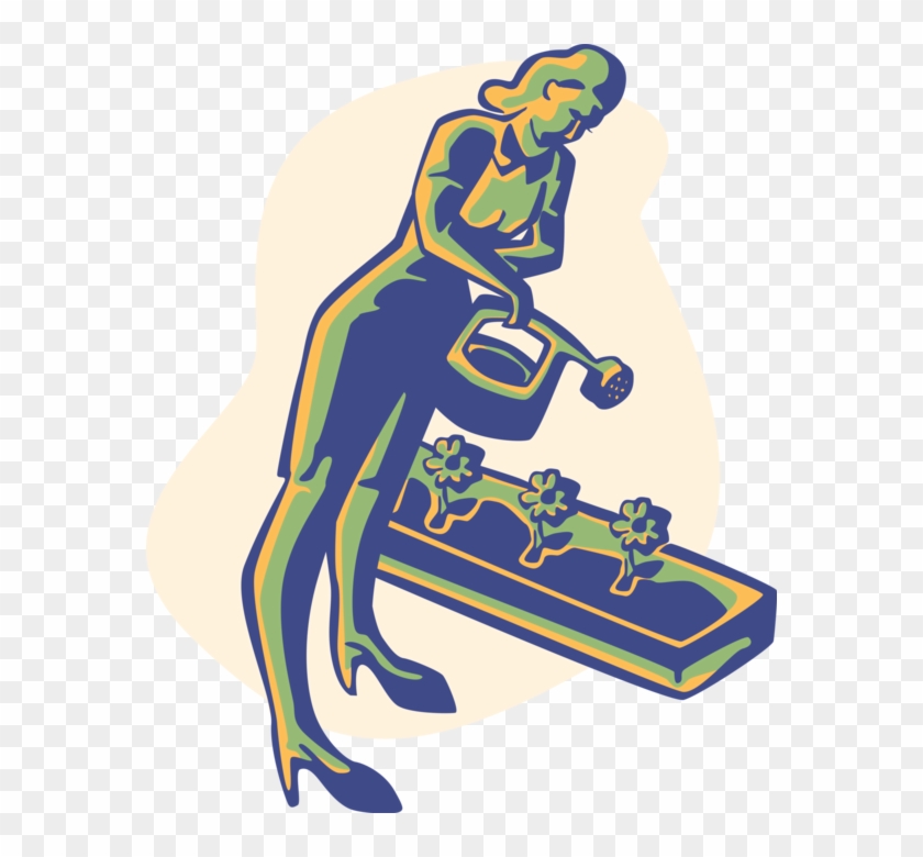 Vector Illustration Of Gardener Waters Plants With - Illustration Clipart