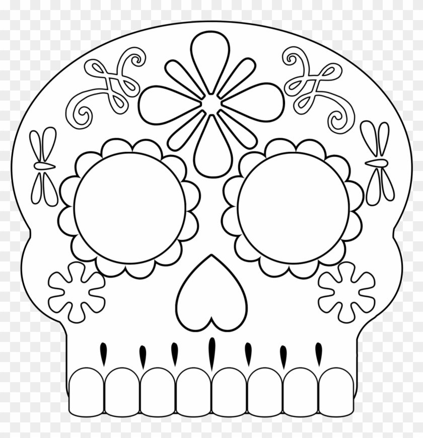 Black And White Day Of The Dead Sugar Skull Masks - Printable Sugar Skull Mask Template Clipart #2124960