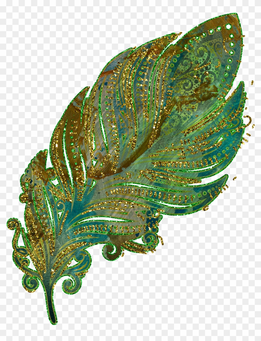 Feathers Glitter Gold Clip Art - Embroidery - Png Download #2125408