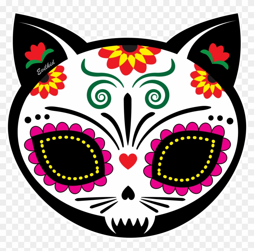 Day Of The Dead Clipart Cat - Dia De Los Muertos Cat Skull - Png Download #2126031