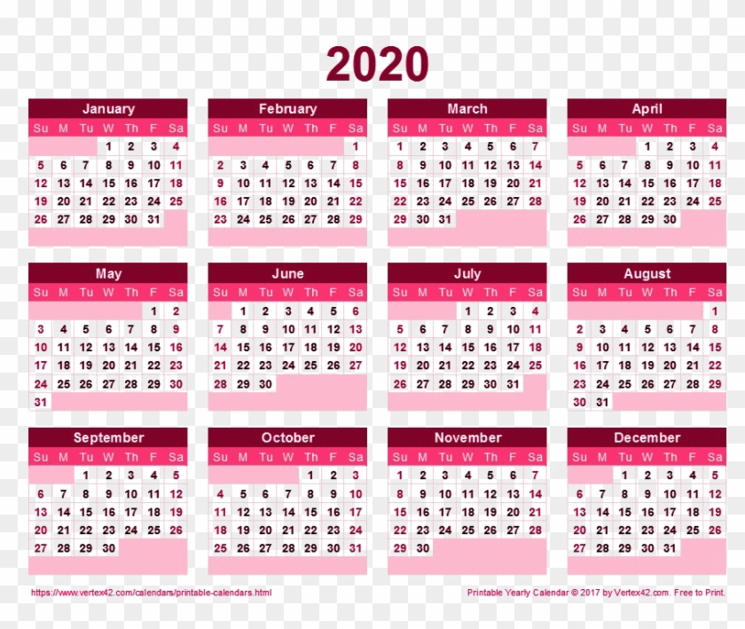 2020 Calendar Png Transparent Images - Printable Yearly Calendar 2020 Clipart #2128154