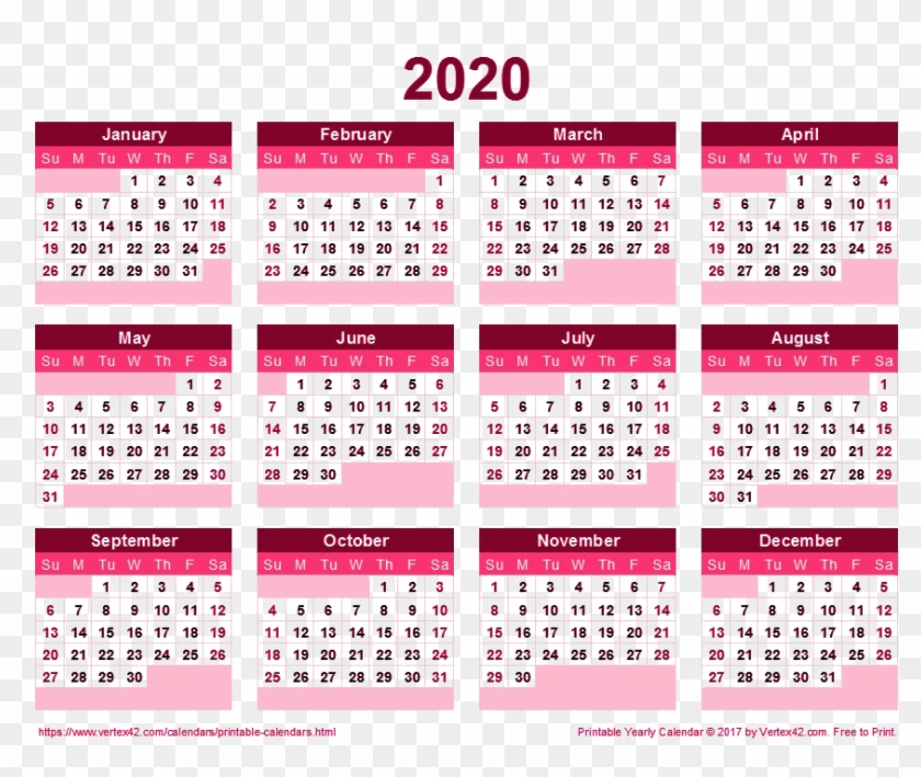 2020 Calendar Png Transparent Images - Printable Yearly Calendar 2020 Clipart
