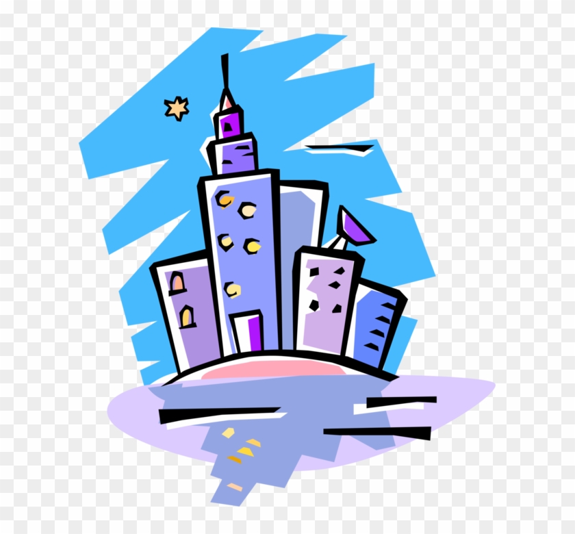 Vector Illustration Of Office Building With Satellite Clipart
