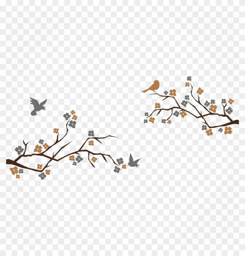 Vinilo Decorativo Ramas, Flores Y Pájaros - Vinilos Para Dormitorios Matrimoniales Clipart