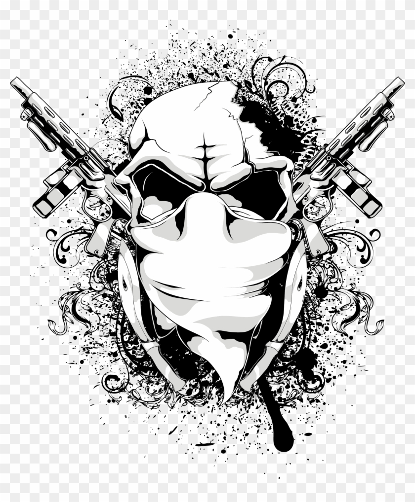 T-shirt Graphic Design Skull Vector Download Hd Png - Gun And Skull Logo Clipart