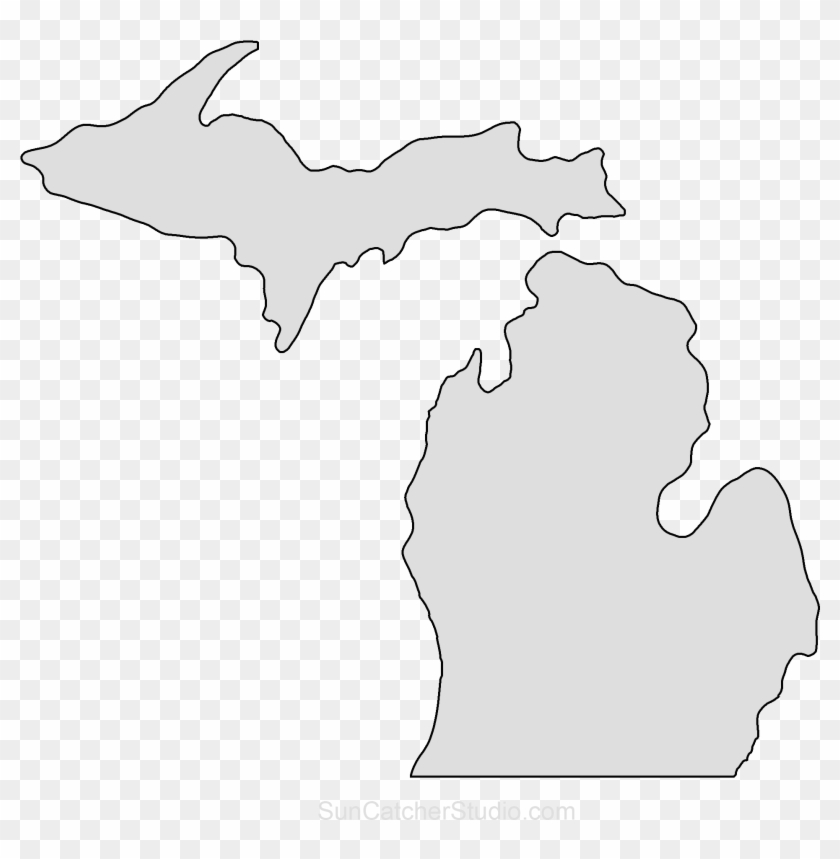 Michigan Map Outline State Shape Stencil Pattern - State Of Michigan Clipart #2140255