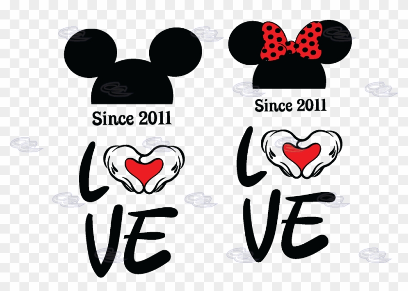 Love Mickey Minnie Mouse Heads With Wedding Date Mickey's - Mickey Mouse Love Png Clipart #2147434