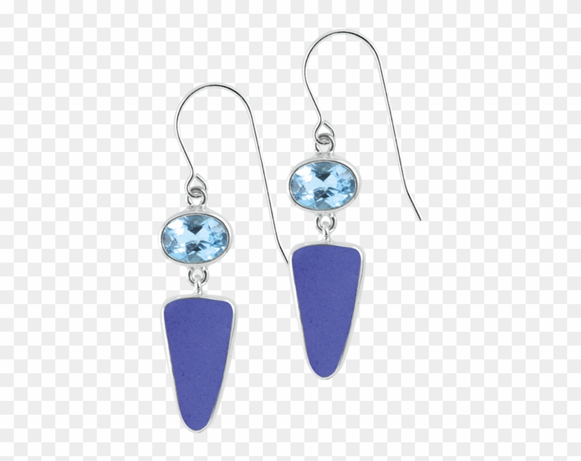 Blue Topaz & Blue Sea Glass Sterling Silver Earrings Clipart