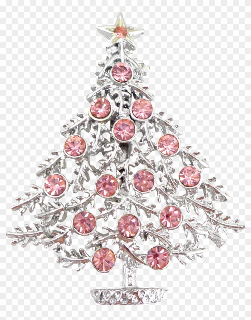 Vintage Pink Rhinestone Christmas Tree Signed Rose - Christmas Ornament Clipart
