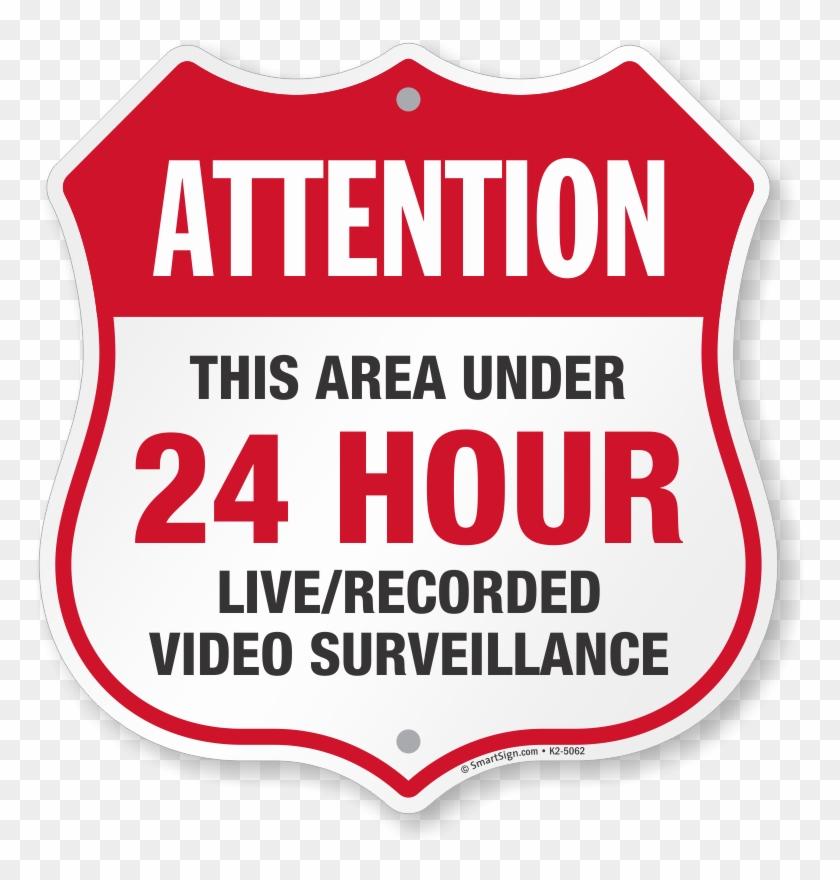 Attention Area Under 24 Hour Surveillance Shield Sign - Graphics Clipart