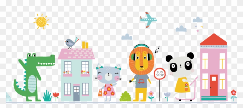 Lemon Ribbon Characters In A Busy Street Scene - Cartoon Clipart