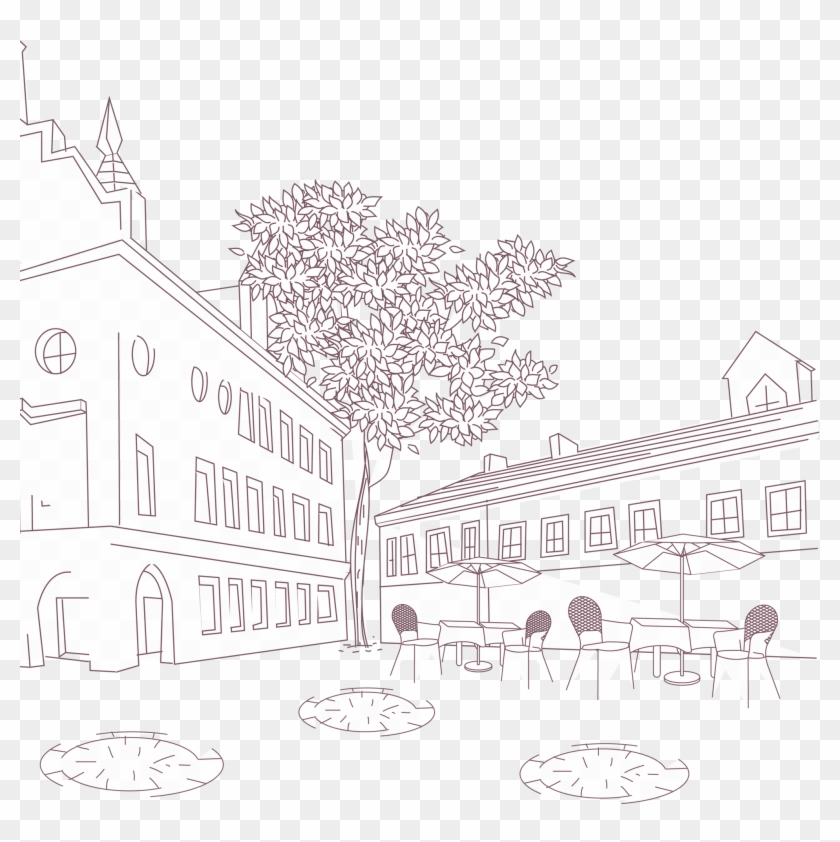 Hotel Vacation Drawing Hand Painted Outdoor Resort - Sketch Clipart