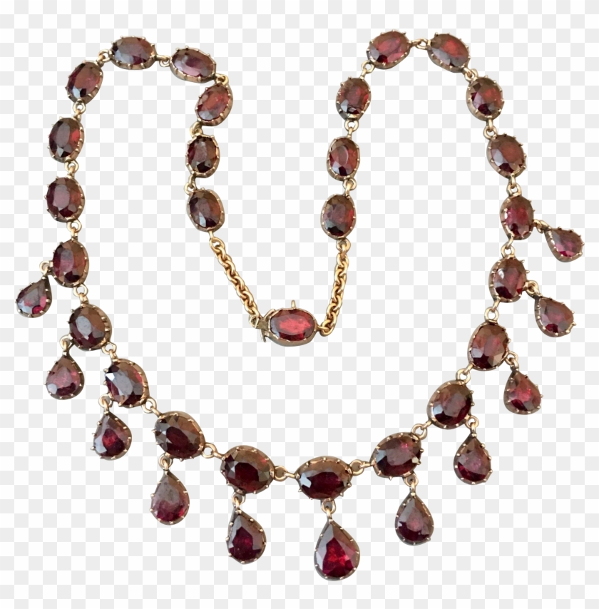 Antique Georgian 10k Gold Garnet Gemstone Riviere Cupped - Moroccan Circle Pattern Clipart #2168604