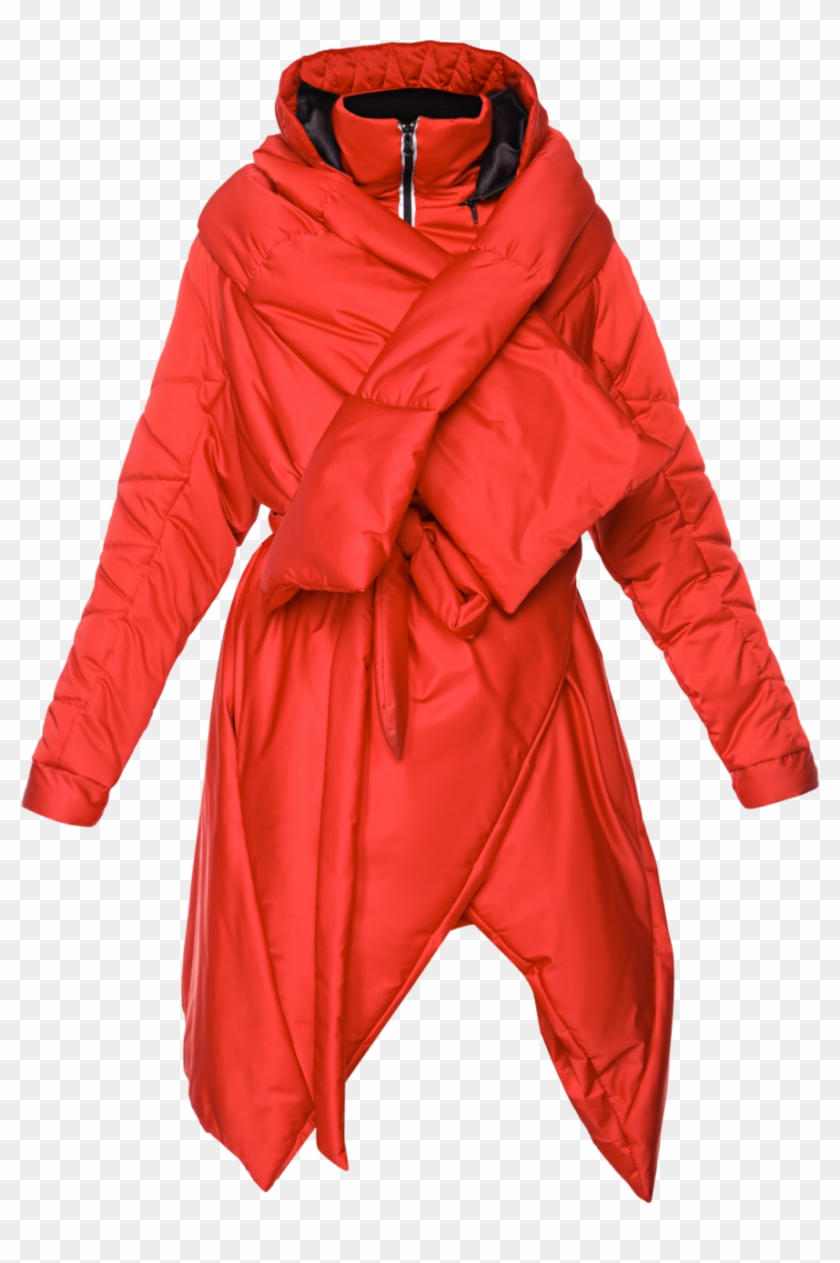 Sculpted Scarf Puffer Coat Red - Overcoat Clipart #2180029
