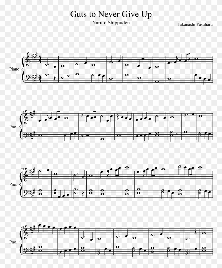 Guts To Never Give Up Sheet Music Composed By Takanashi - Guts To Never Give Up Piano Sheet Clipart