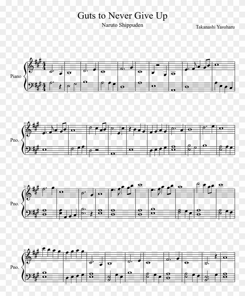 Guts To Never Give Up Sheet Music Composed By Takanashi - Guts To Never Give Up Piano Sheet Clipart #2188545