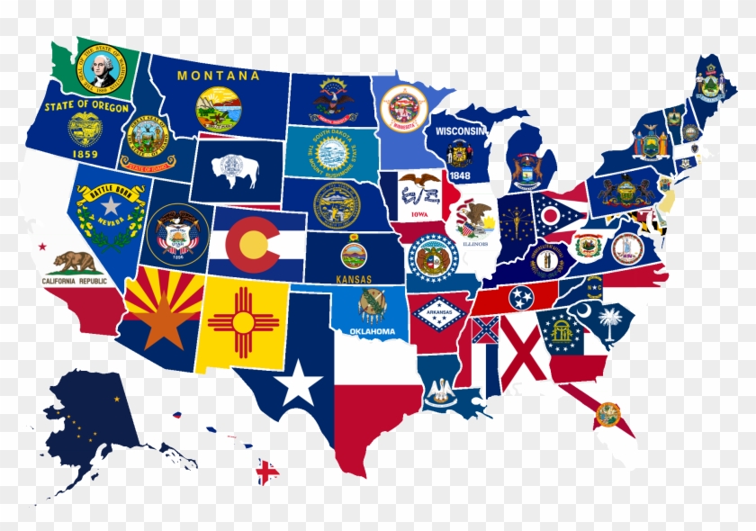 869kib, 2000x1333, Us Map With State Flags Project - March Madness Map 2019 Clipart