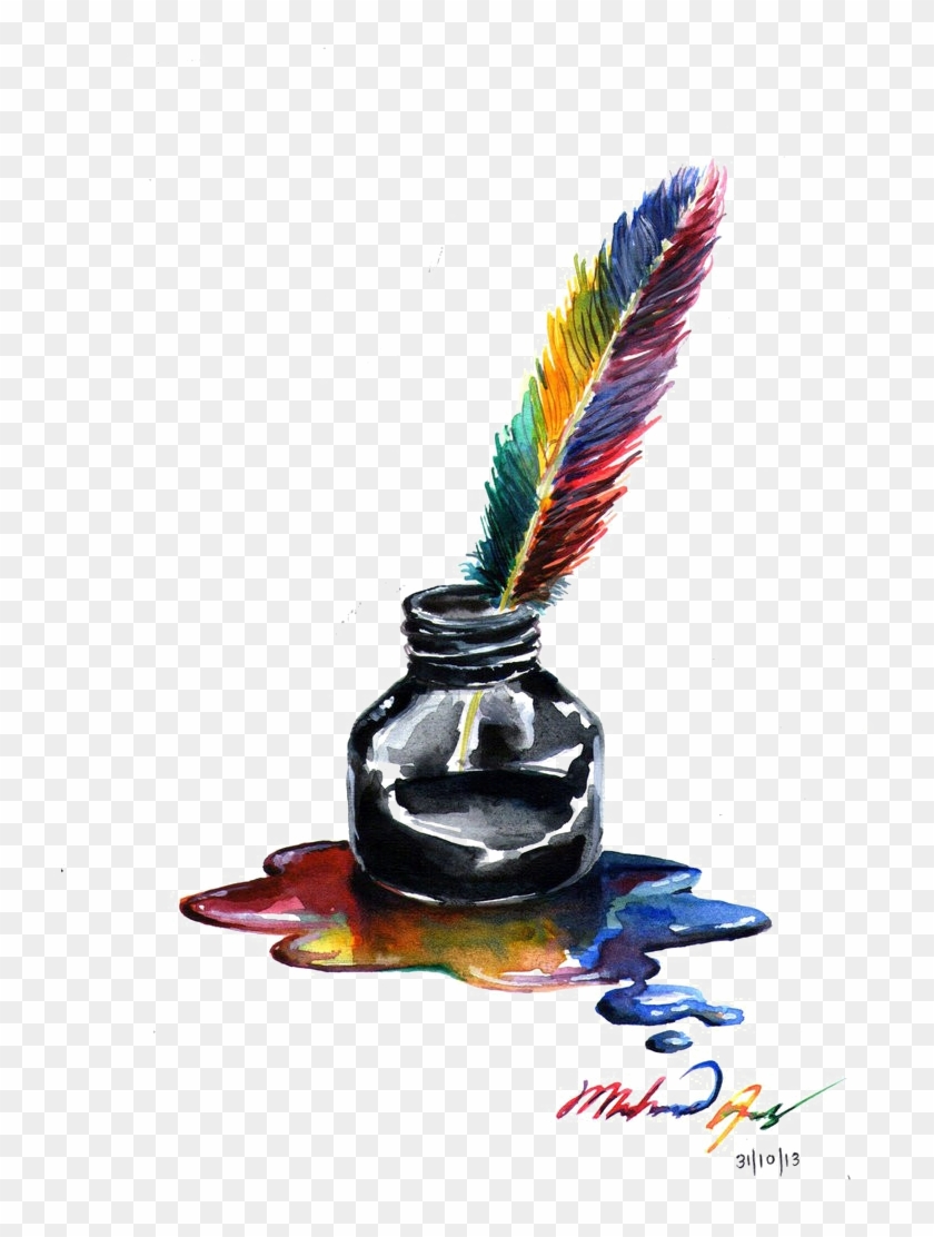 Ink Pot Png Hd - Feather With Ink Pot Clipart #224240