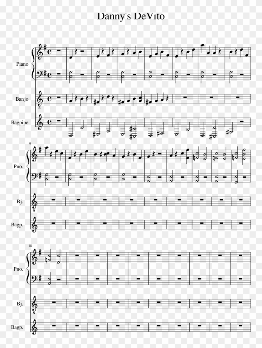 Danny's Devito Sheet Music For Piano, Guitar, Bagpipe - Sheet Music Clipart #228517