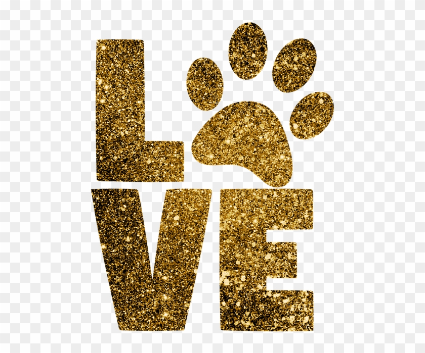 Paw Print, Love, Paws, Animal, Pet, Gold Glitter - Love With Paw Print Svg Clipart