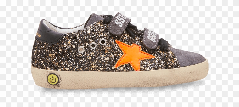 Black & Gold Glitter Old School Baby Sneakers - Slip-on Shoe Clipart
