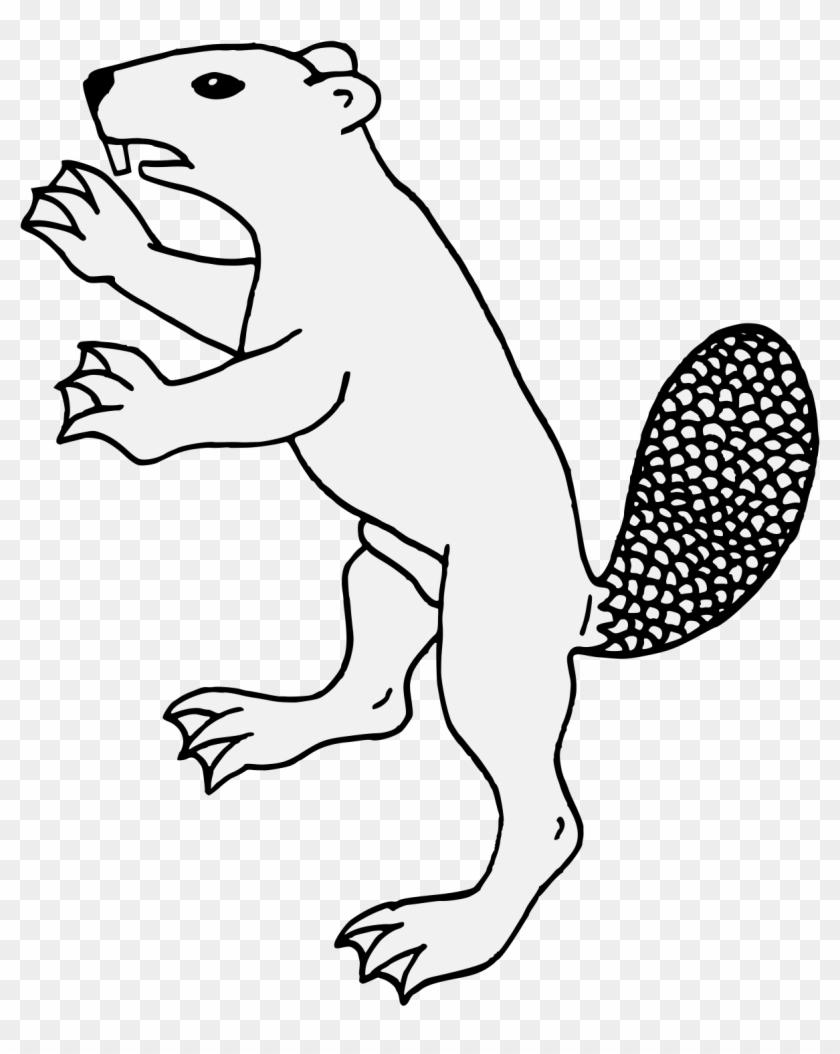 Beaver Rampant - Line Art Clipart