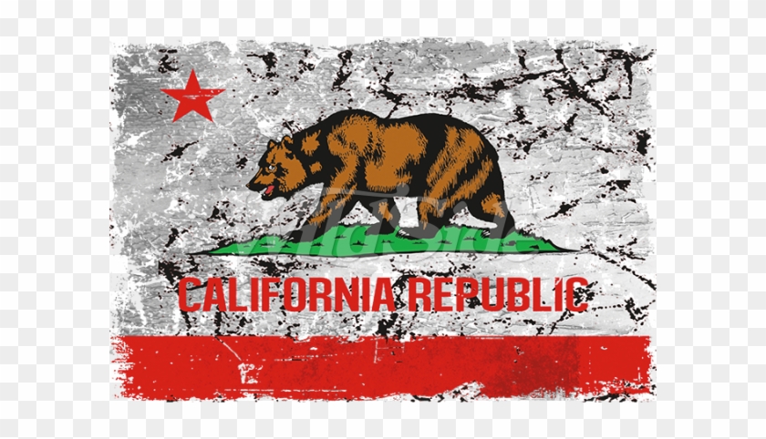 California Republic Bear Flag Distressed - Distressed California Flag Png Clipart
