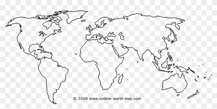 Continents And Oceans Of The World In Outline Map - World Map For Practice Clipart #2212599