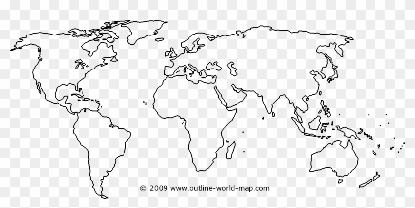 Continents And Oceans Of The World In Outline Map - World Map For Practice Clipart