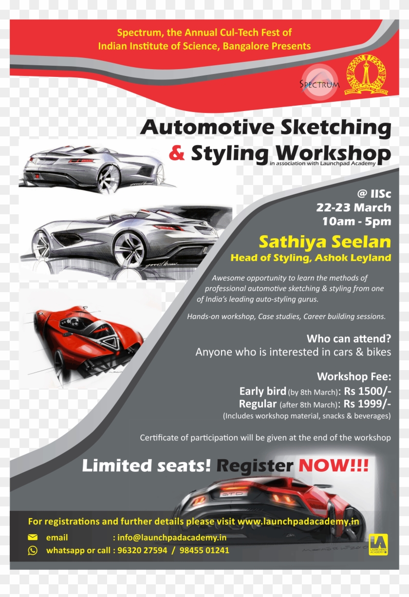 Automotive Sketching And Styling Workshop In Bangalore - Flyer Clipart