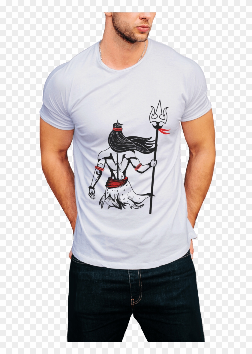 Shiva With A Trishul - Round Neck T Shirt Mockup Free Clipart
