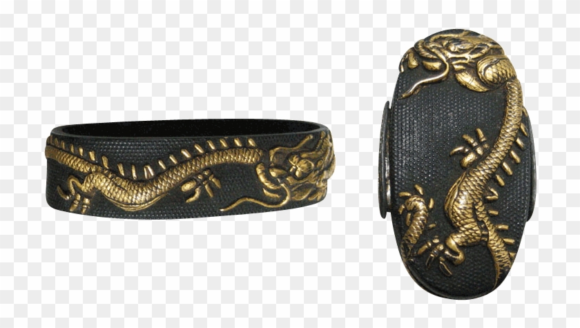 縁頭 龍 竜 赤銅 七魚子地 刀装具 服部美術店 這い龍 Fuchigashira Dragon Samurai - Python Clipart