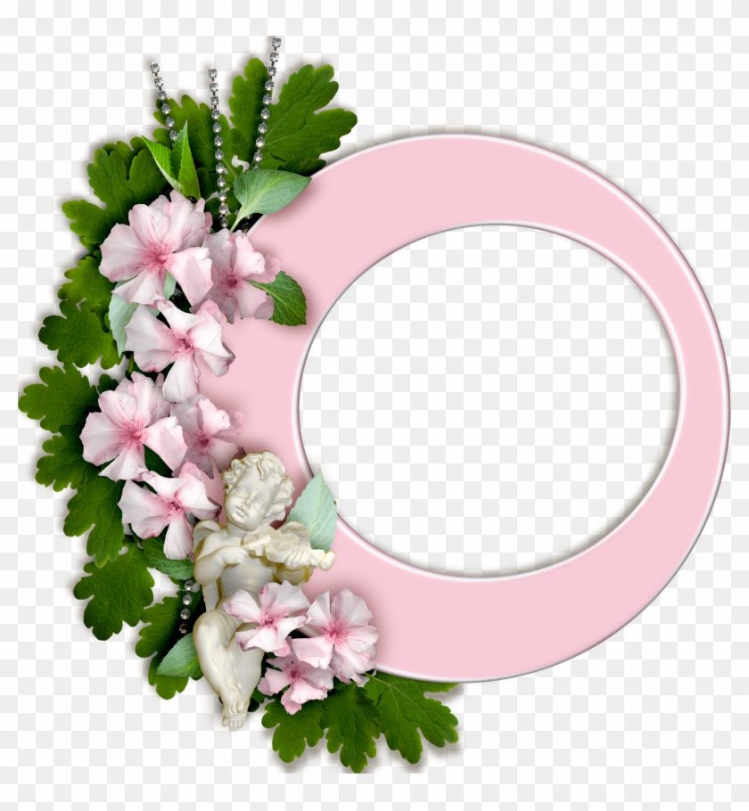 Round Pink Frame With Flowers Birthday Freebies, Cherry - Jasmine Clipart