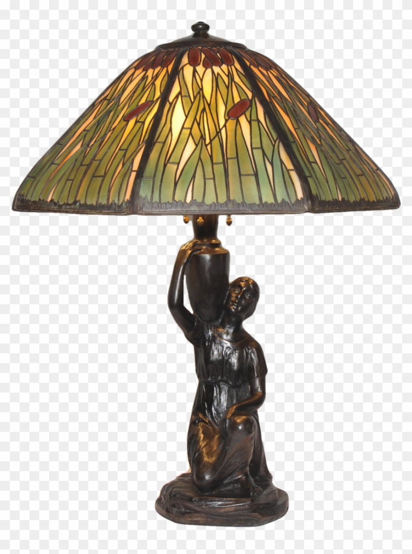 Antique Handel Cattail Overlay Lamp Table Lamp With - Stained Glass Clipart #2229640