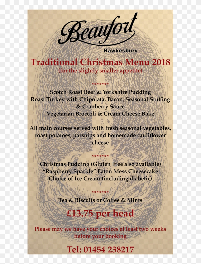 Beaufort Arms Christmas 2018 Luncheon Menu Beaufort - Poster Clipart #2240130