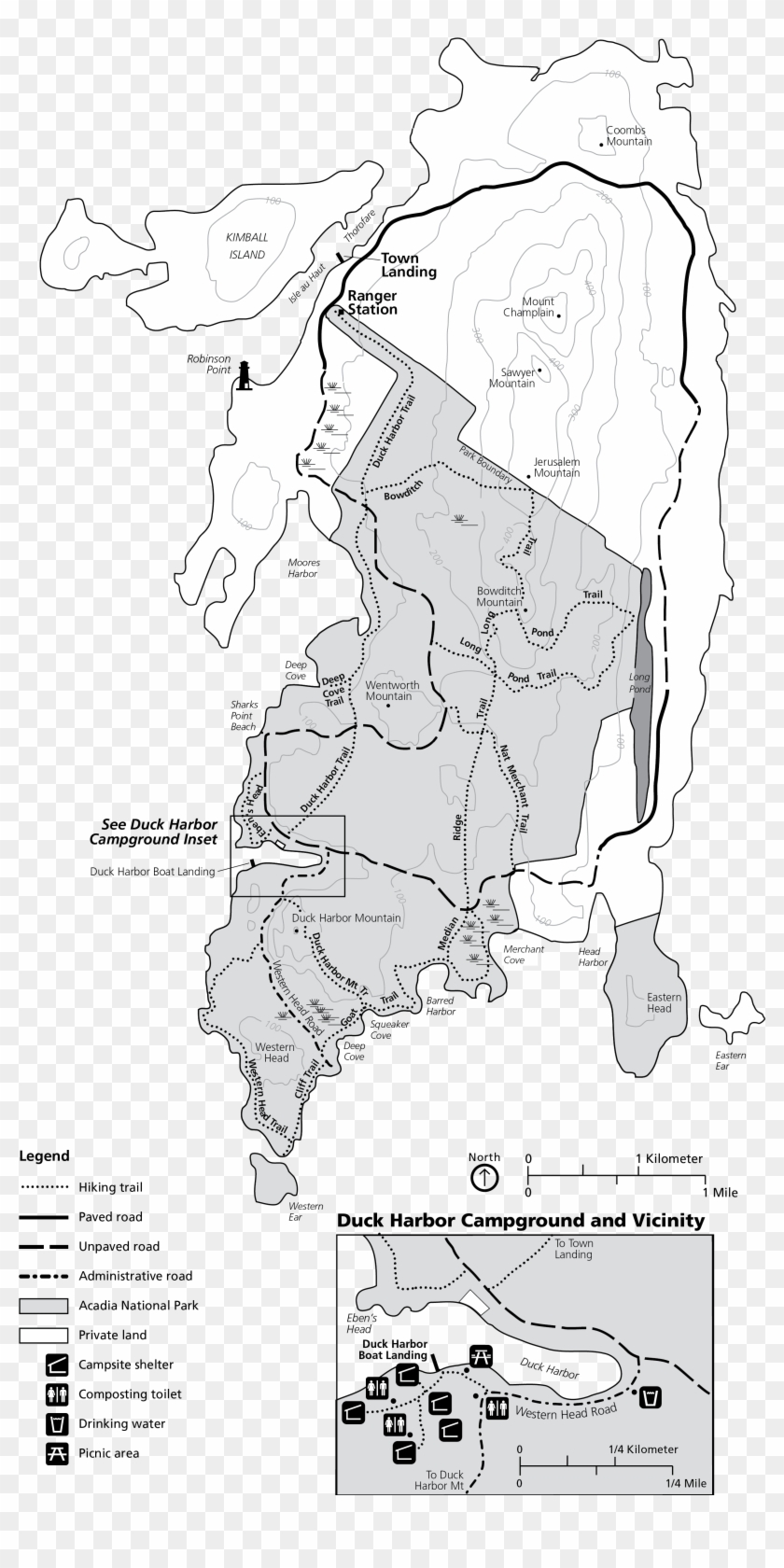 Isle Au Haut Map - Isle Au Haut Cliff Trail Map Clipart