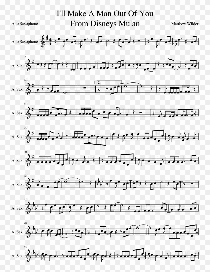 I'll Make A Man Out Of You From Disneys Mulan Sheet - Raiders March Alto Saxophone Sheet Music Clipart #2240568