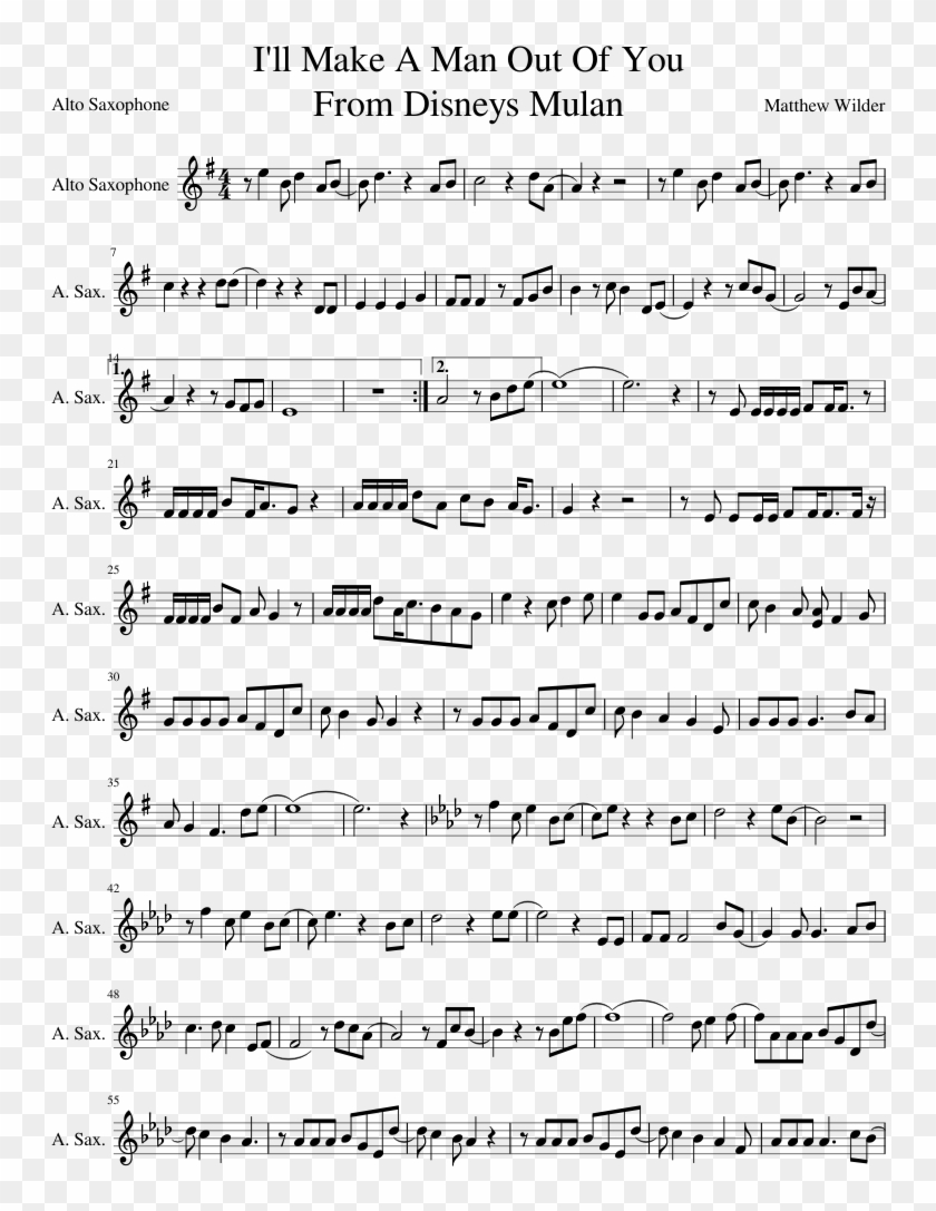 I'll Make A Man Out Of You From Disneys Mulan Sheet - Raiders March Alto Saxophone Sheet Music Clipart