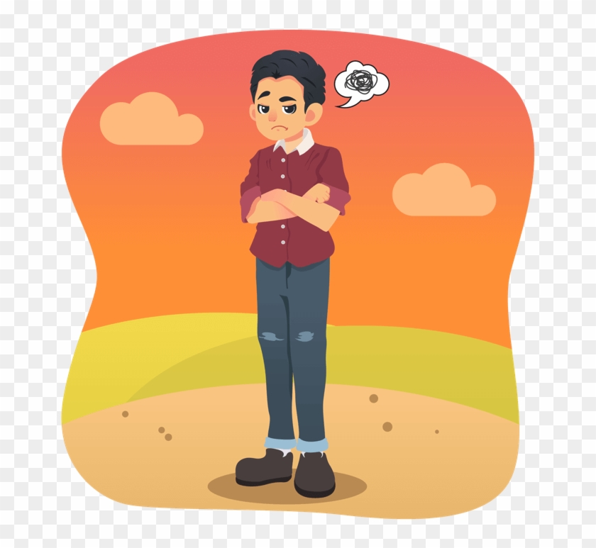 Grumpy Disappointed Man Standing Outside - Illustration Clipart