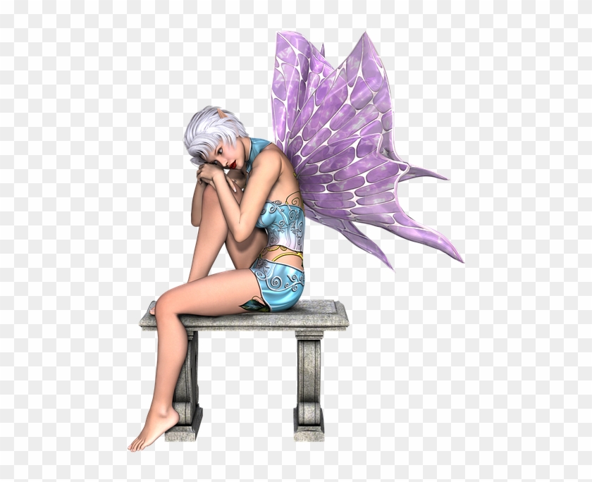 Fairy, Girl, Wings, Bench, White Hair, Fairytale, 3d - Hadas Pelo Blanco Clipart #2243648