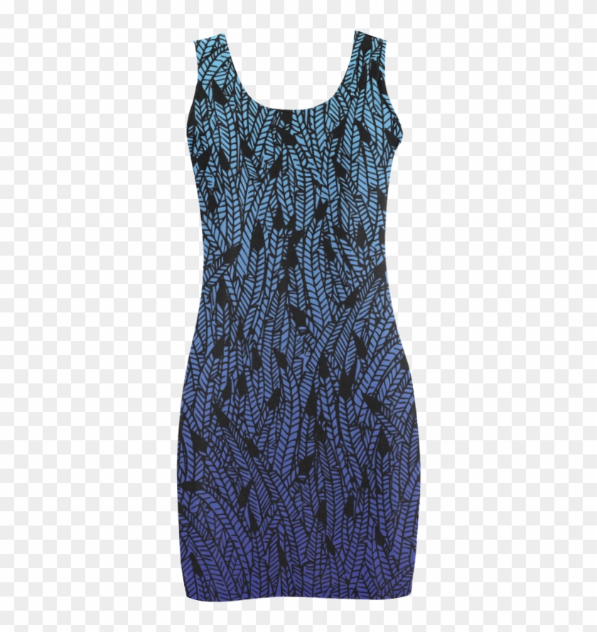 Blue Ombre Black Feather Pattern Medea Vest Dress - Day Dress Clipart #2254954