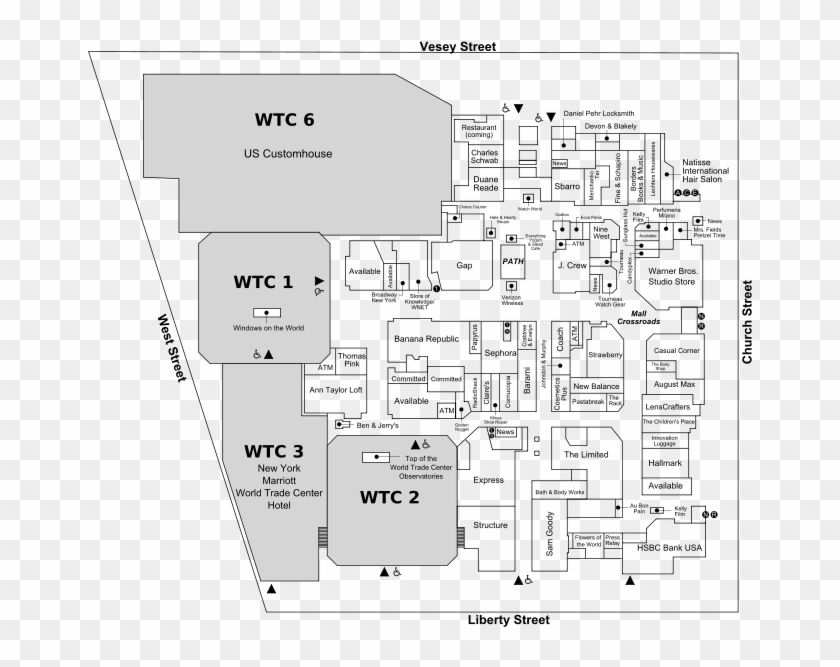 Map Of The Mall At The World Trade Center - Original World Trade Center Mall Map Clipart #2266913