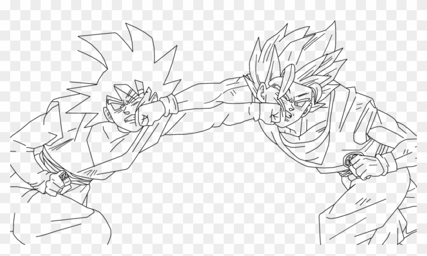 Goku Black Rose Coloring Pages Great Clipart Silhouette - Goku Vs Black Drawing - Png Download