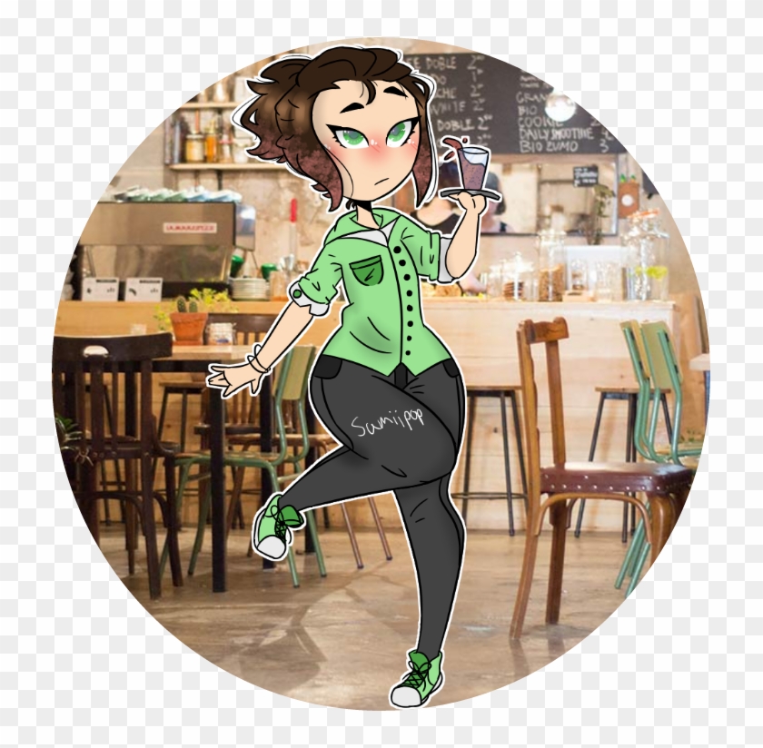Remixit Cafe Drink Ponytail Green Uniforn Aesthetic Clipart
