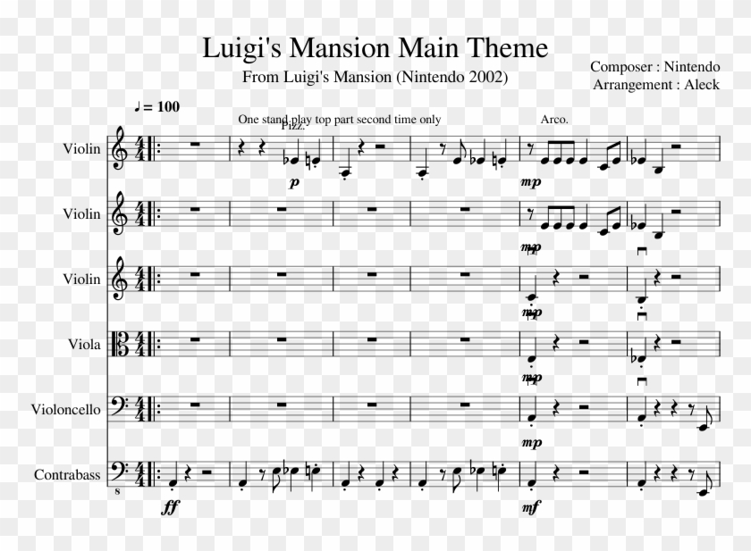 Luigi's Mansion Main Theme Sheet Music Composed By - Flight Of The Order Of The Phoenix Score Clipart