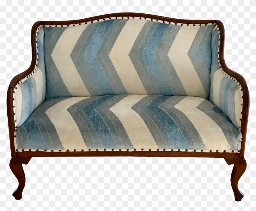 Vintage Chevron Fabric Upholstered Bench Settee On - Studio Couch Clipart