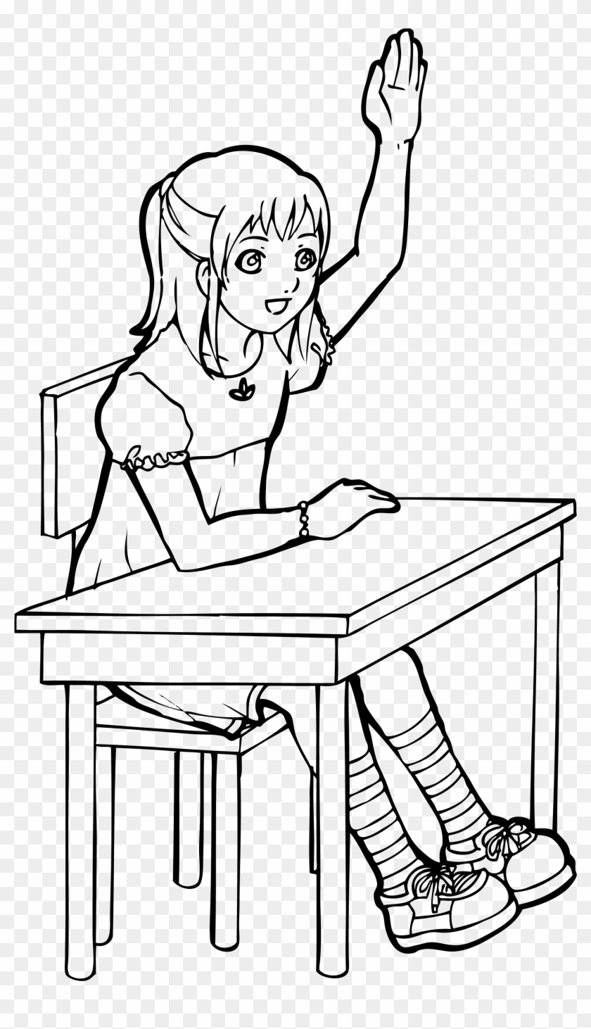 Student Raising Hand Clipart Black And White - Png Download #2292070