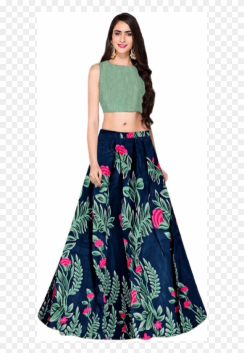 Party Wear Crop Top And Long Skirt Set Clipart