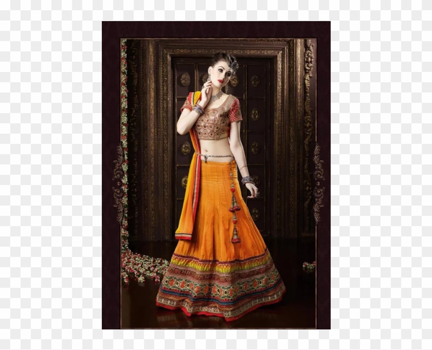 Astounding Yellow Patch Border Work Banarasi Silk A - Chiffon Lehenga Choli Online Clipart