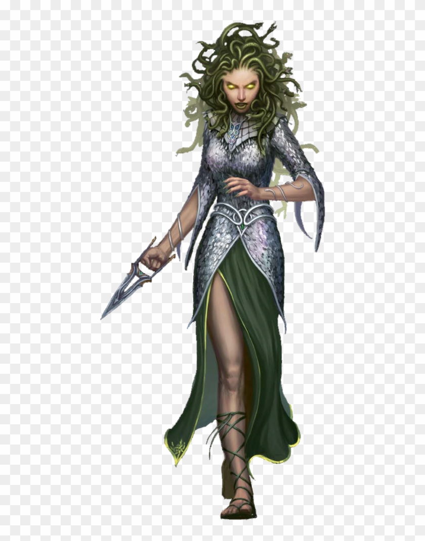 Medusa Chainmail Armor W Fist Punch Dagger - D&d Medusa Player Character Clipart